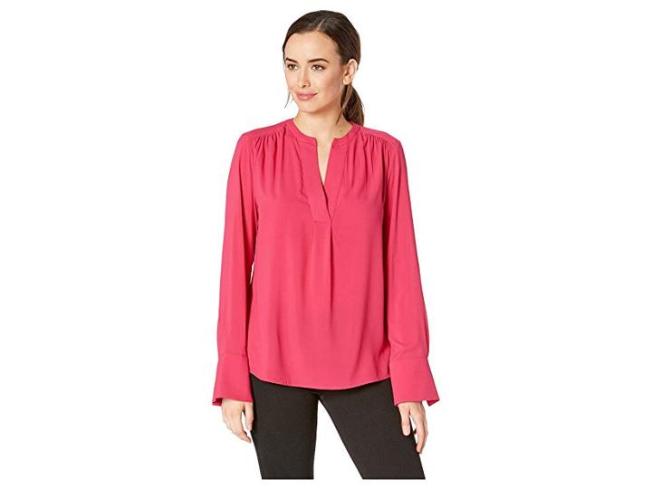 Calvin Klein Solid Long Sleeve Woven Top (vivacious) Women's Clothing