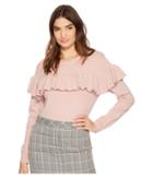 J.o.a. Knit Top With Ruffled Front (rose) Women's Clothing