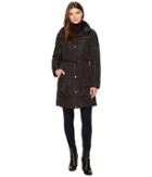 Ellen Tracy Belted Down With Faux Fur Collar (black) Women's Coat