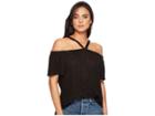 1.state Short Sleeve High Neck Cold Shoulder Knit Top (rich Black) Women's Clothing