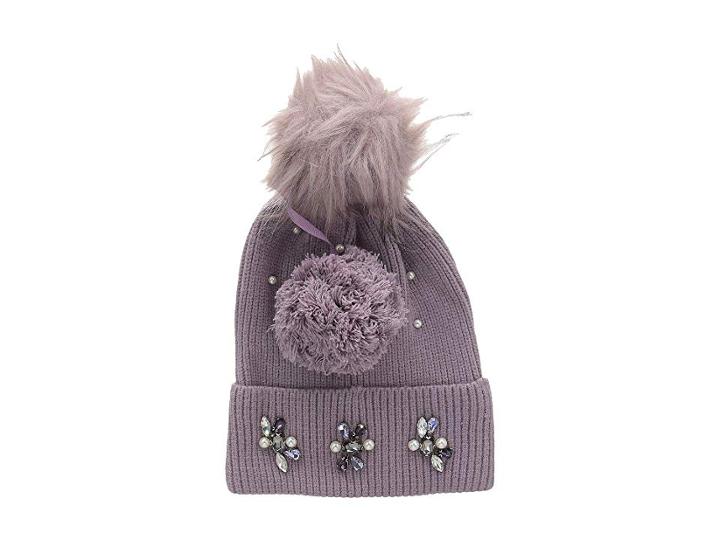 Echo Design Embellished Cuff Hat With Interchangeable Poms (smoked Lilac) Beanies