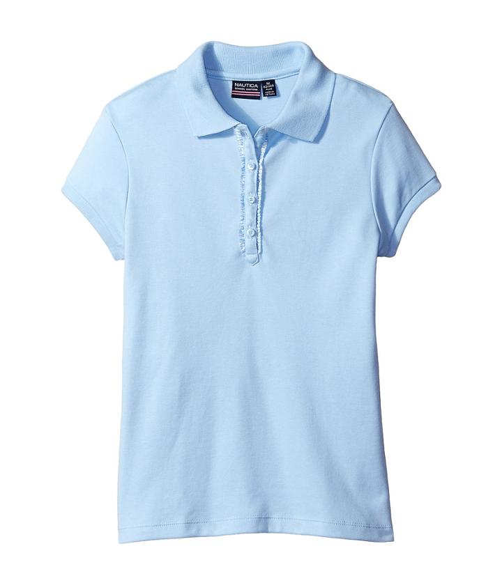 Nautica Kids Short Sleeve Polo With Ruffle Placket (big Kids) (light Blue) Girl's Short Sleeve Pullover