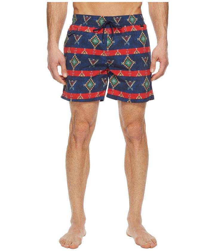 Polo Ralph Lauren Explorer Shorts W/ Swim Bag (blue Native Stripe) Men's Swimwear