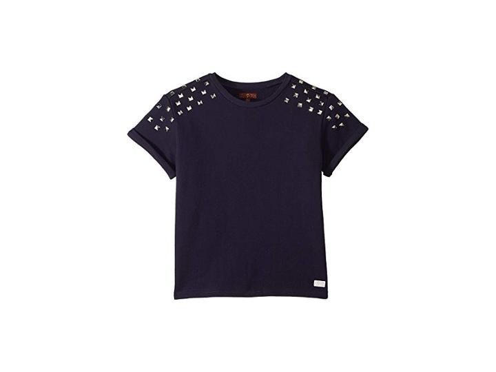 7 For All Mankind Kids Cropped French Terry Sweatshirt With Studs (big Kids) (evening Blue) Girl's Sweatshirt