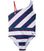 Tommy Hilfiger Kids Rugby Stripe One-piece Swimsuit (toddler) (flag Blue) Girl's Swimsuits One Piece