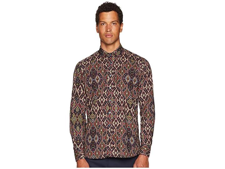 Etro New Warrant Carpet Print Shirt (brown) Men's Clothing