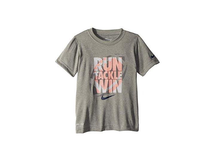 Nike Kids Run Tackle Win Dri-fit Tee (little Kids) (dark Gray Heather/white) Boy's T Shirt