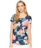 Tribal Kimono Jacquard Short Sleeve Scoop Neck Top (ink) Women's Clothing