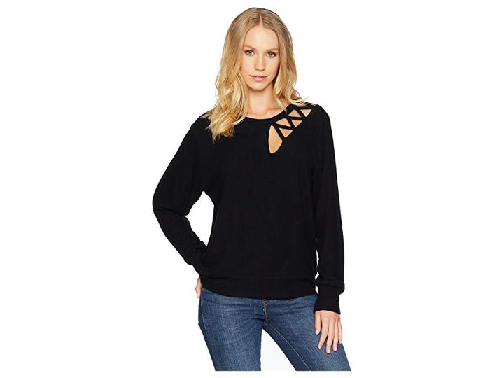 Lna Brushed Transverse Top (black) Women's Short Sleeve Pullover