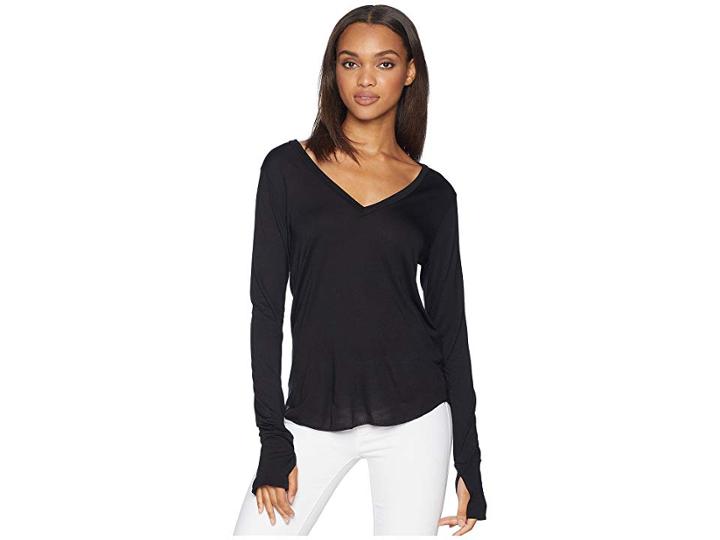 Lna Drapey Modal Long Sleeve V-neck (black) Women's Long Sleeve Pullover