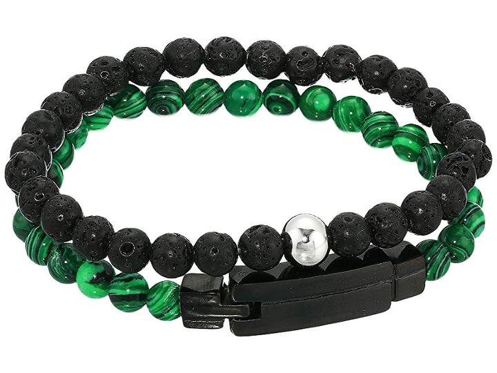 Steve Madden Beaded Duo Bracelet Set In Stainless Steel (green/black) Bracelet