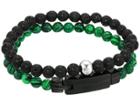 Steve Madden Beaded Duo Bracelet Set In Stainless Steel (green/black) Bracelet