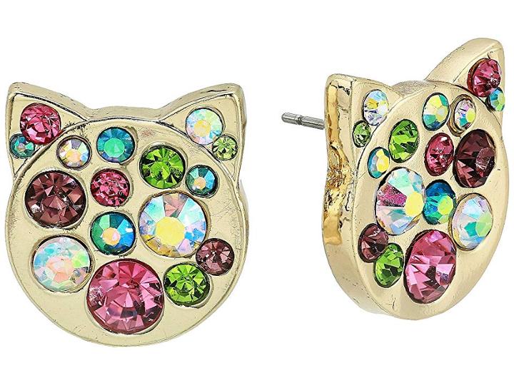 Betsey Johnson Multi-stone Pave Cat Stud Earrings (multi) Earring