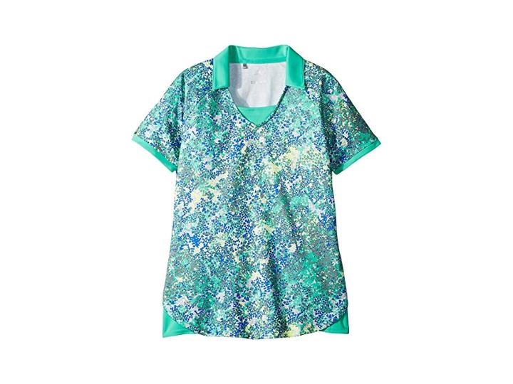 Adidas Golf Kids Fashion Print Short Sleeve Polo (big Kids) (hi-res Blue) Girl's Clothing