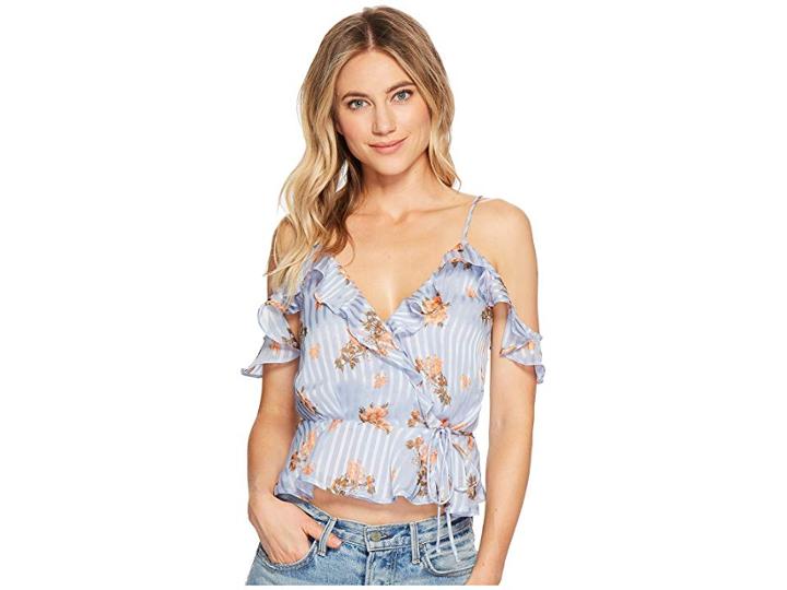 Astr The Label April Top (blue/peach Floral) Women's Clothing
