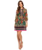 Donna Morgan 3/4 Sleeve Printed Chiffon Dress (pink Lotus Multi) Women's Dress