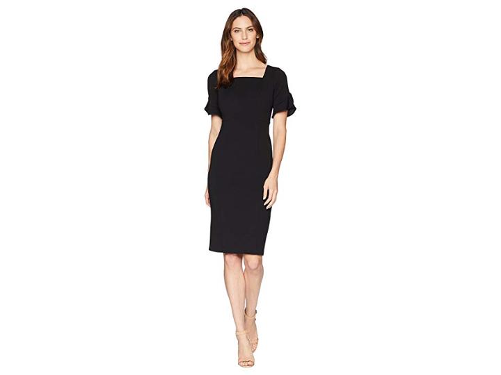 Donna Morgan Midi Length Crepe Dress With Flutter Sleeve (black) Women's Dress