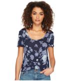 Lucky Brand Floral Printed Tee (blue Multi) Women's T Shirt