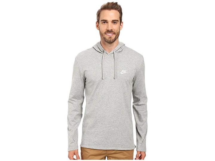 Nike Club Jersey Pullover Hoodie (dark Grey Heather/white) Men's Clothing
