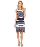 Tommy Bahama Stripe Fringe Sweater Dress Cover-up (white/mare Navy) Women's Swimwear