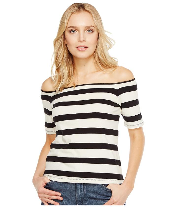 Splendid Seaboard Stripe Off Shoulder Top (black/cream) Women's Clothing