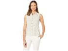 Tommy Hilfiger Geo Print Collared Button Front Knit Top (ivory/khaki) Women's Blouse