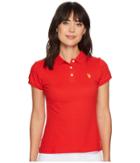 U.s. Polo Assn. Solid Pique Polo Shirt (racing Red/yellow) Women's Clothing