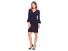 Lauren Ralph Lauren Joyous Floral Matte Jersey Elsietta 3/4 Sleeve Day Dress (lighthouse Navy/berry/porter Blue) Women's Dress