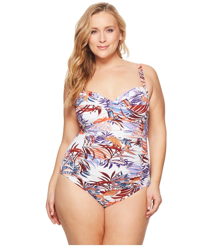 La Blanca Plus Size Botanical Garden Over The Shoulder One-piece (white) Women's Swimsuits One Piece