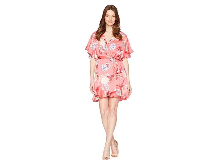 Bb Dakota Kirsten Blossom Printed Wrap Dress (bright Pink) Women's Dress