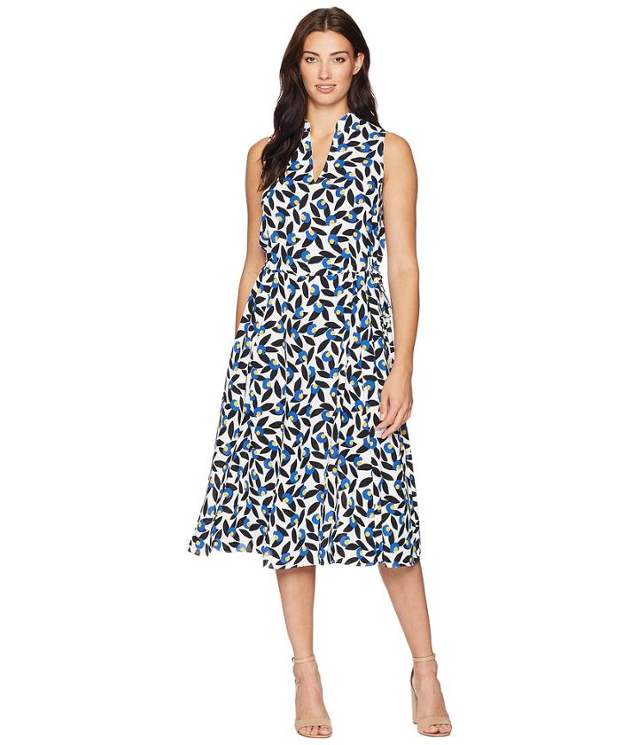 Anne Klein Drawstring Dress (white/cezanne Blue Combo) Women's Dress