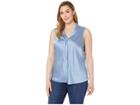 Tahari By Asl Plus Sze Short Sleeve Charmeuse Top W/ Sailor-tie Neckline (antique Blue) Women's Clothing