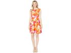 Taylor Cap Sleeve Abstract Print Fit And Flare Dress (orange/pink) Women's Dress