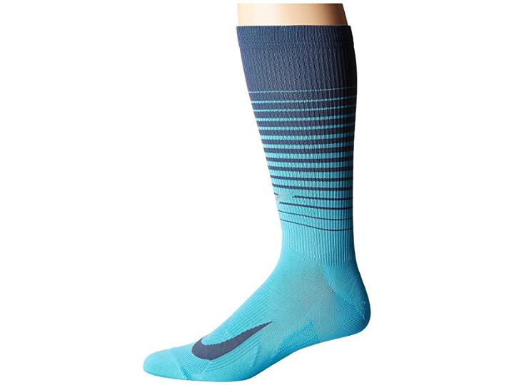 Nike Elite Lightweight Graphic Crew Running Socks (light Blue Fury/thunder Blue) Crew Cut Socks Shoes