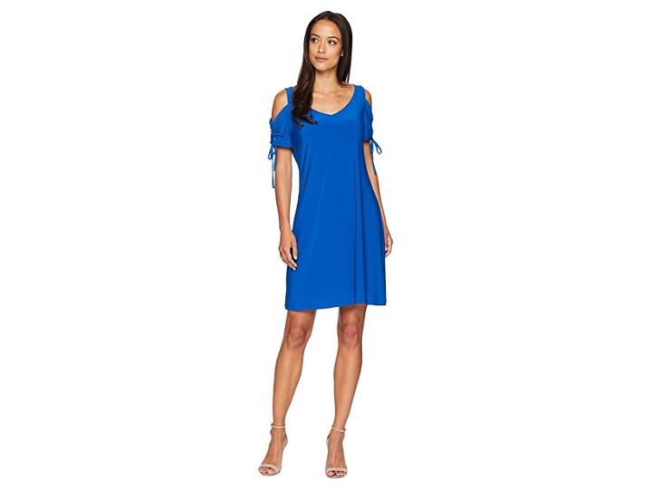 American Rose Teagan Ruched Cold Shoulder Dress (royal) Women's Dress
