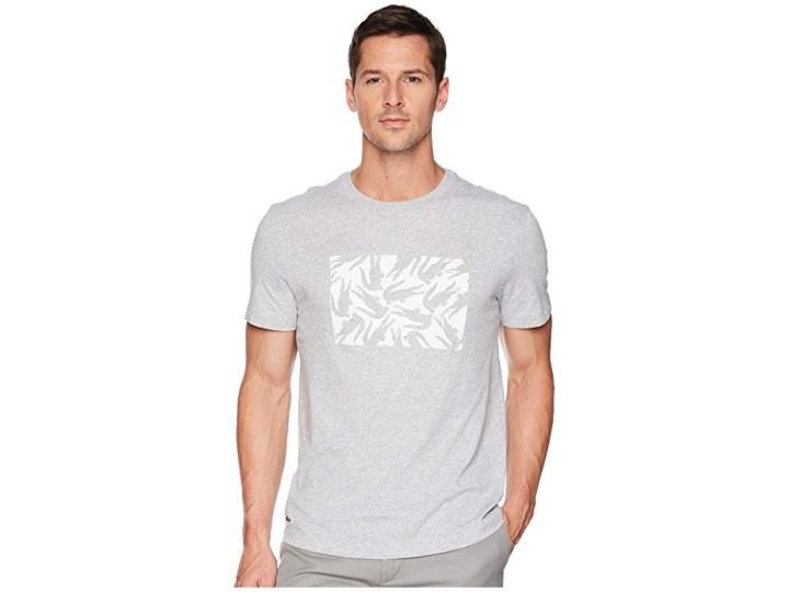 Lacoste Short Sleeve Jersey Multi Crock Regular (silver Chine/white) Men's Short Sleeve Pullover
