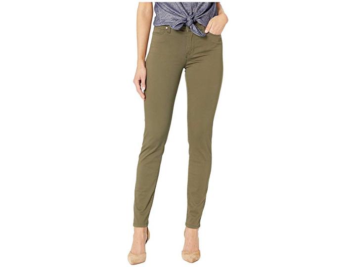 Liverpool Abby Skinny Jeans In Stretch Peached Satin In Olive Night (olive Night) Women's Jeans
