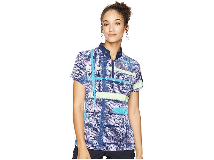 Jamie Sadock Crunchy Mad Plaid Print Short Sleeve Top (frozen Lilac) Women's Clothing