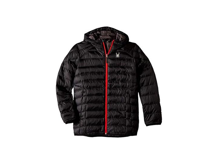 Spyder Kids Geared Hoodie Synthetic Down Jacket (big Kids) (black/black/red) Boy's Coat