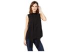 Vince Camuto Sleeveless Fringed Tie Mock Neck Shell (rich Black) Women's Clothing