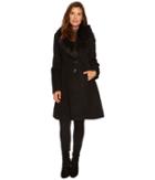 Ivanka Trump Tulip Sleeve Wool W/ Faux Fur (black) Women's Coat