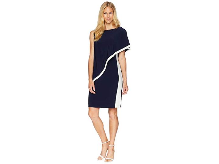 Lauren Ralph Lauren 1t Matte Jersey Timna Two-tone Sleeveless Day Dress (lighthouse Navy/colonial Cream) Women's Dress