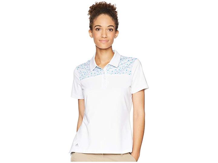 Adidas Golf Ultimate Merch Short Sleeve Polo (white/vision Blue) Women's Clothing
