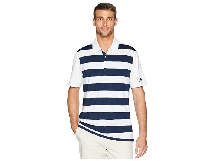 Adidas Golf Ultimate Rugby Stripe Polo (white/collegiate Navy) Men's Clothing
