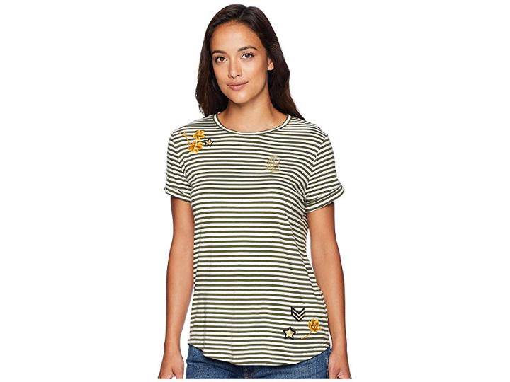 Lauren Ralph Lauren Embellished Jersey T-shirt (admiral Green/mascarpone Cream) Women's T Shirt