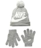 Nike Kids Swoosh Pom Beanie Gloves Set (little Kids/big Kids) (dark Grey Heather) Beanies
