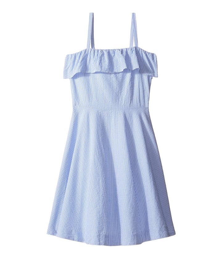 Polo Ralph Lauren Kids Seersucker Dress (big Kids) (blue/white) Girl's Dress