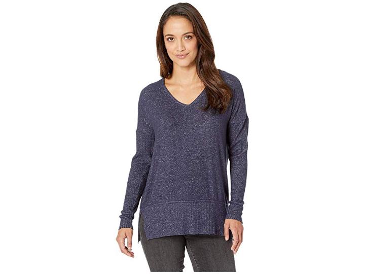 Alexander Jordan V-neck Hacci Top W/ Rib Sleeves (heather Navy) Women's Clothing