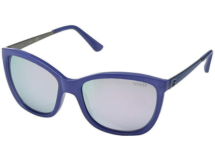 Guess Gu7444 (shiny Light Blue/smoke Mirror) Fashion Sunglasses