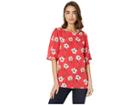 Bobeau Poppy Floral Elbow Sleeve (red/ivory 1) Women's Blouse